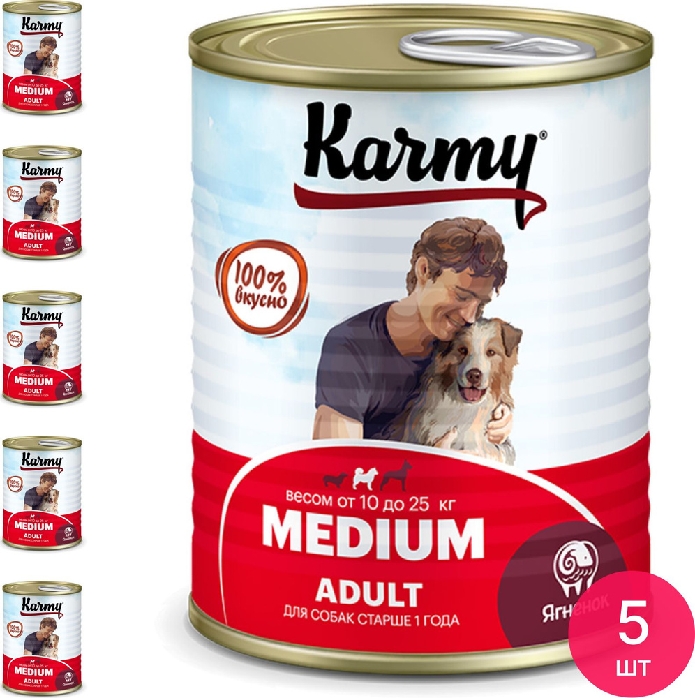 Корм влажный для собак Karmy / Карми Medium Adult для взрослых животных средних пород, ягненок, 340г #1