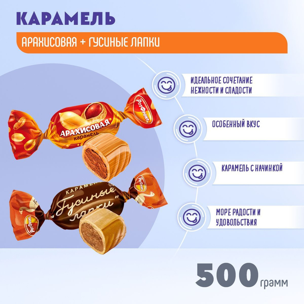 Карамель Микс Гусиные лапки + Арахисовая 500 грамм Рот Фронт  #1