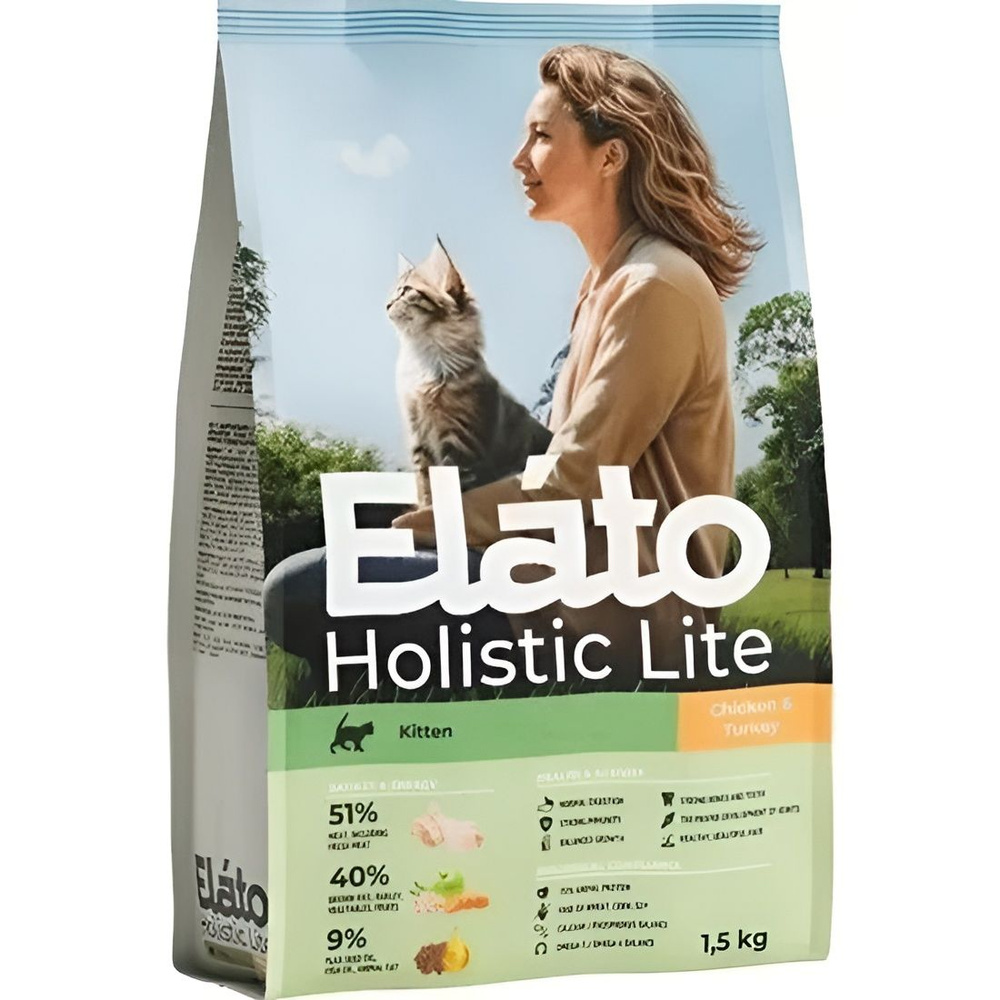 Сухой корм Элато Лайт (Elato Holistic) Lite для котят, беременных и кормящих кошек - Курица и Индейка #1