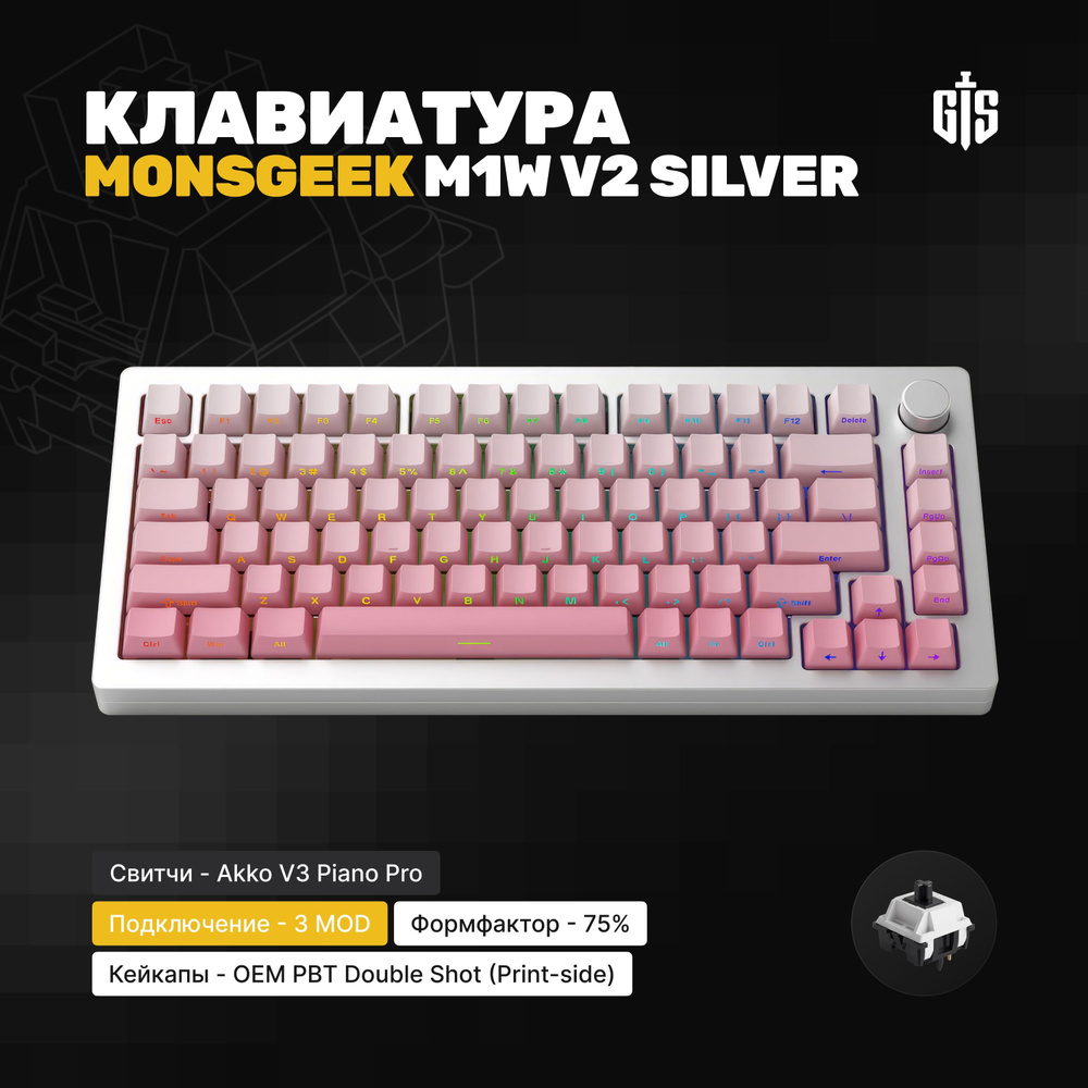 Механическая клавиатура Akko Monsgeek M1W V2 (Silver), серебристая, V3 Piano Pro, мультимедийная крутилка, #1