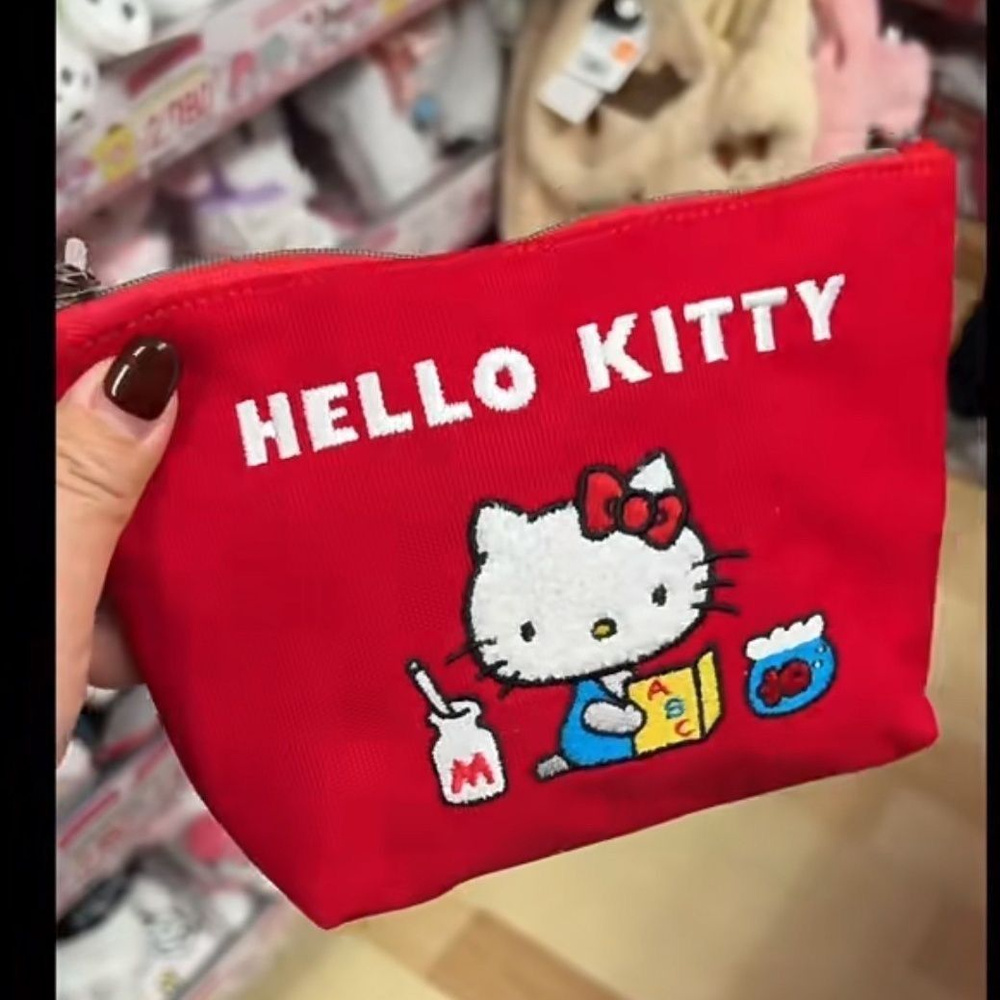 Косметичка на молнии, красная, вместительная Hello Kitty / Хелло Китти  #1