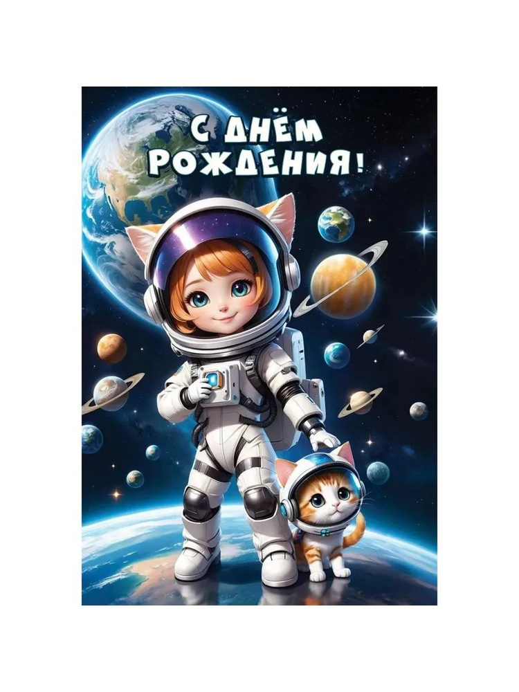 Открытка, С Днем Рождения! (друзья космонавты), 12,6*18,2 с #1