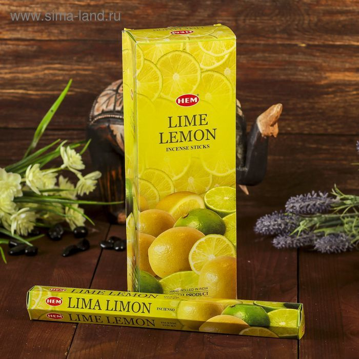 Благовония "HEM LIME LEMON (Лайм и Лимон), шестигранник, 20 палочек, Индия  #1