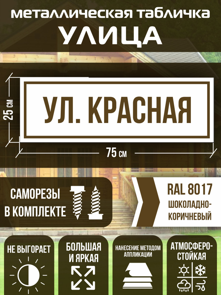 Адресная табличка на дом улица Красная RAL 8017 коричневая  #1