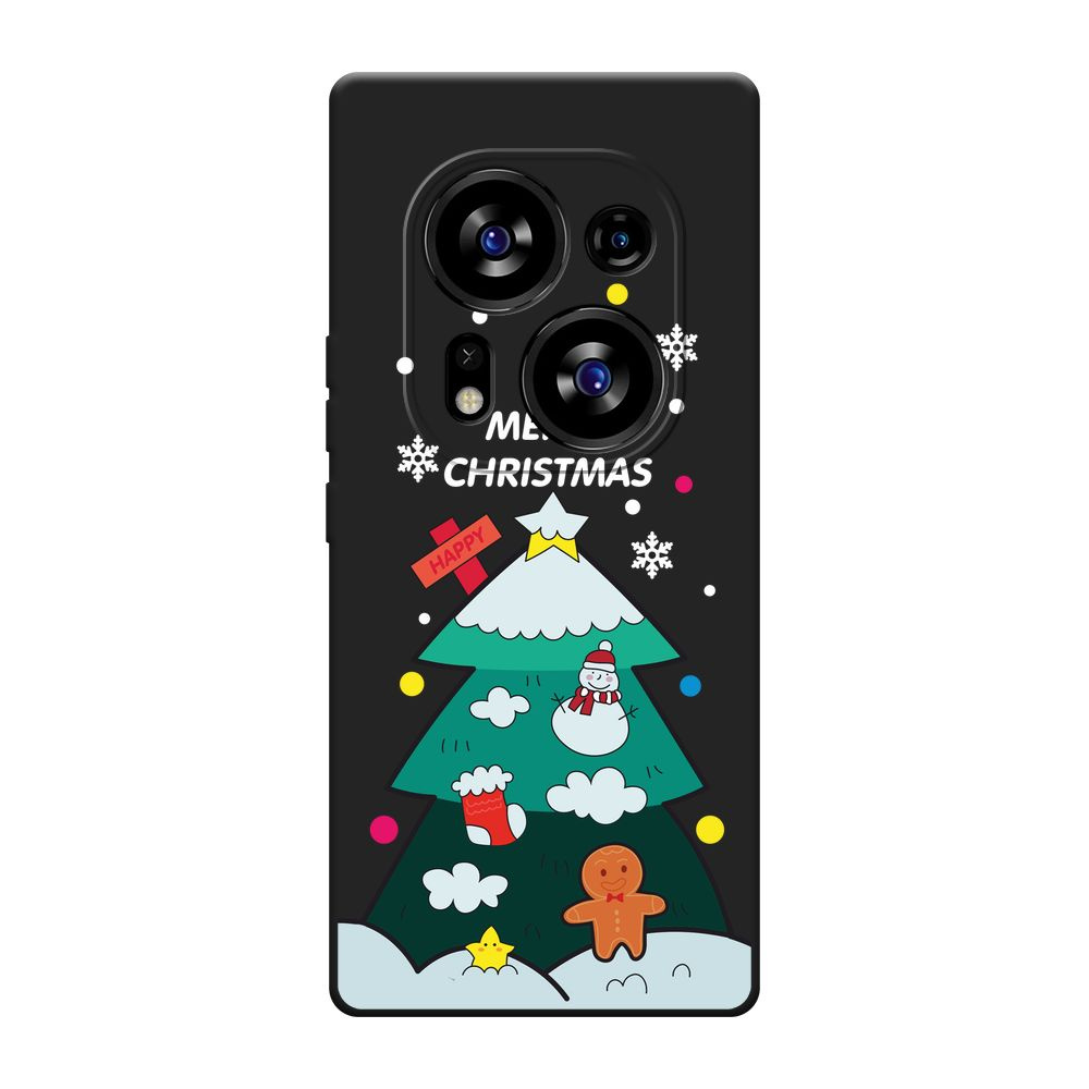 Матовый силиконовый чехол на Tecno Phantom X2/X2 Pro / Текно Фантом X2/X2 Про Christmas tree white, черный #1