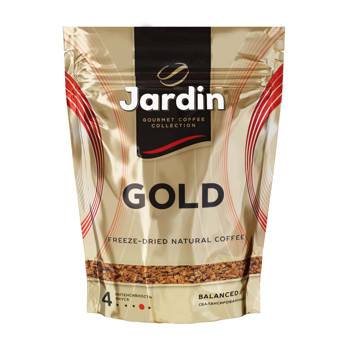  Кофе растворимый сублимированный Jardin Gold. Интенсивность вкуса-4  Jardin Gold отличается сбалансированным вкусом и тонким сладким послевкусием