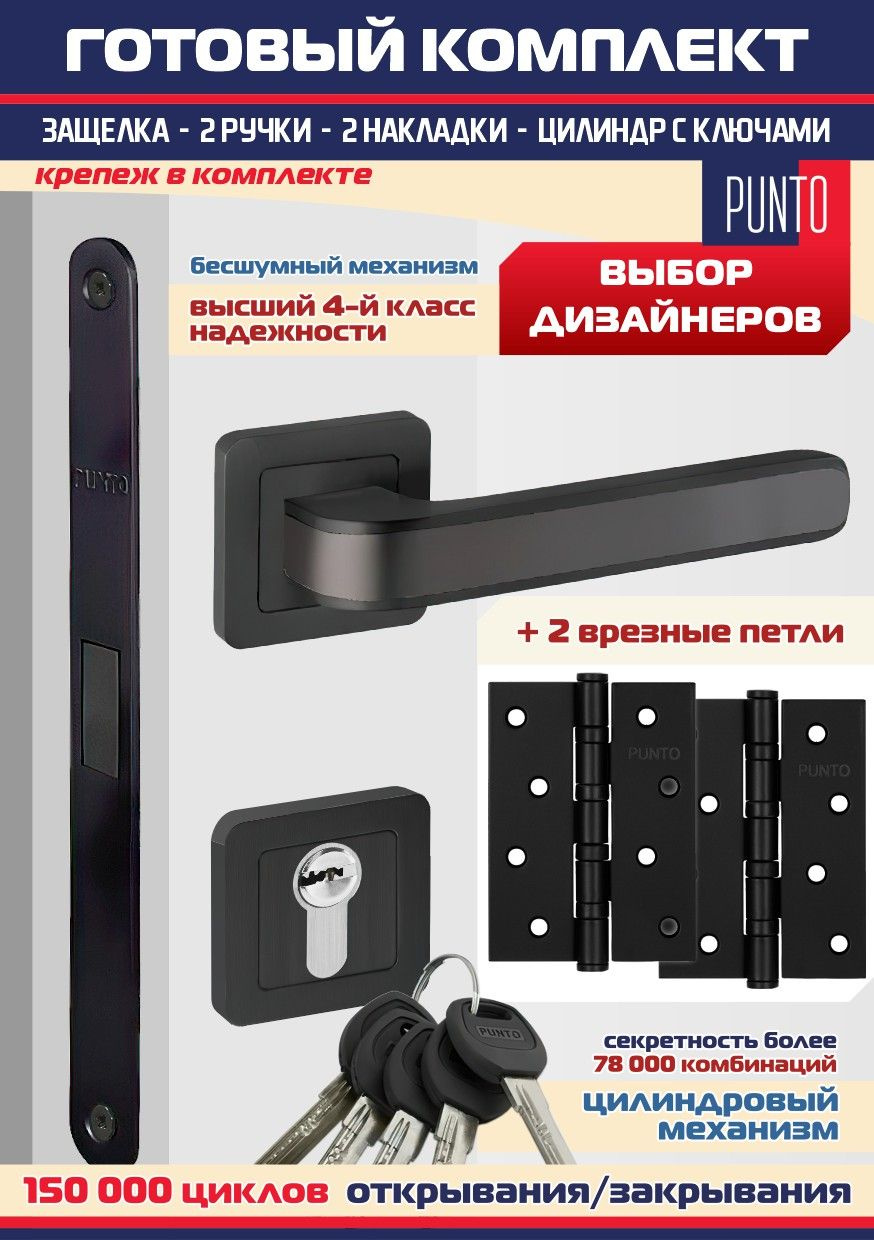 Ручка NOVA QR BL/GR-24 черный/графит + замок Магнит + накладка + цилинд с вертушкой + 2 петли врезные