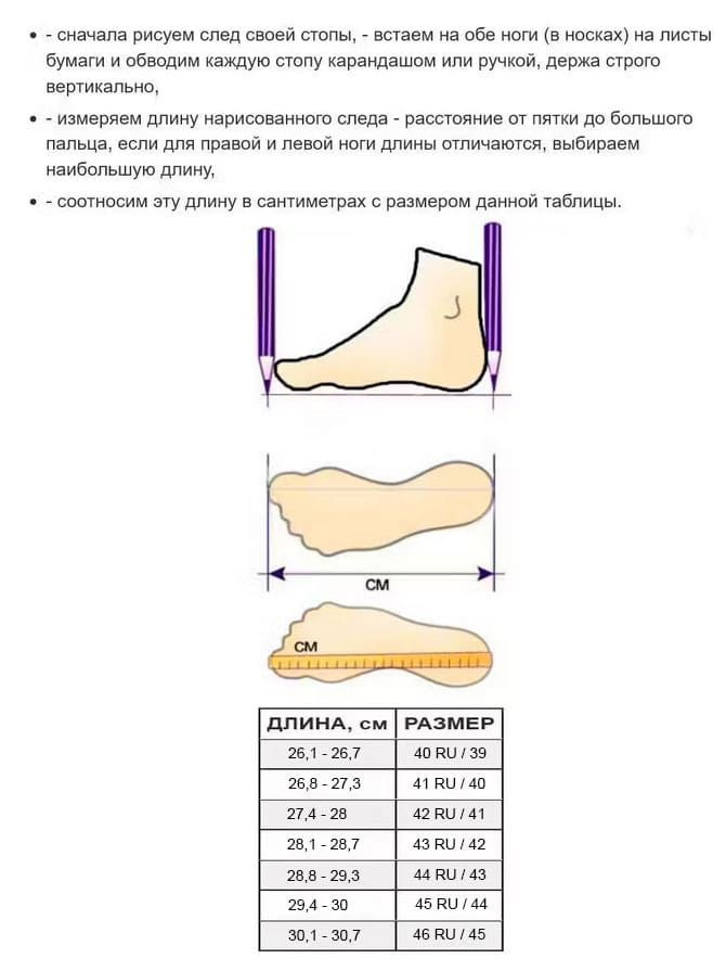 Определить свой размер обуви