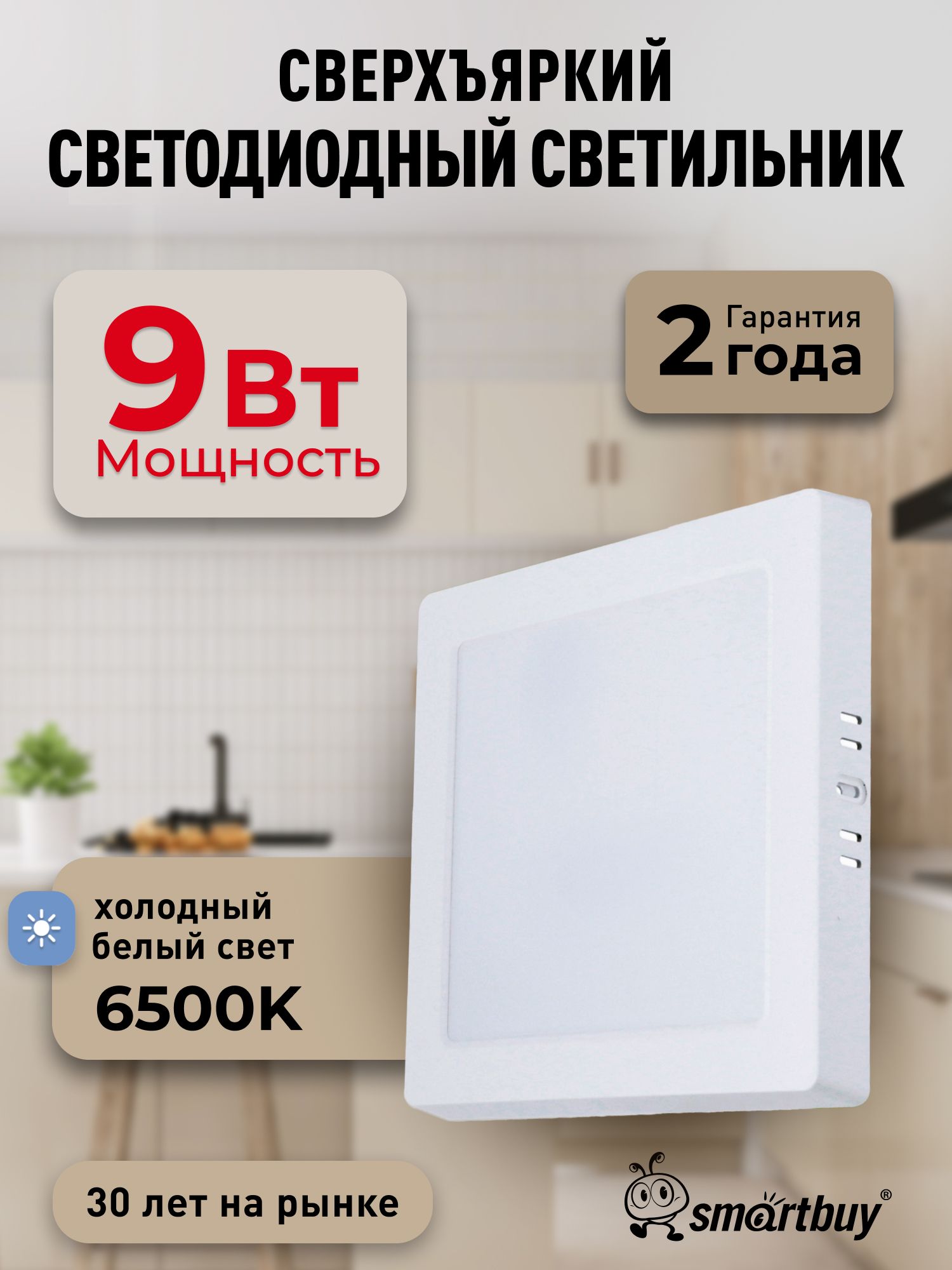 Светильникпотолочныйсветодиодныйнакладной9Вт6500K