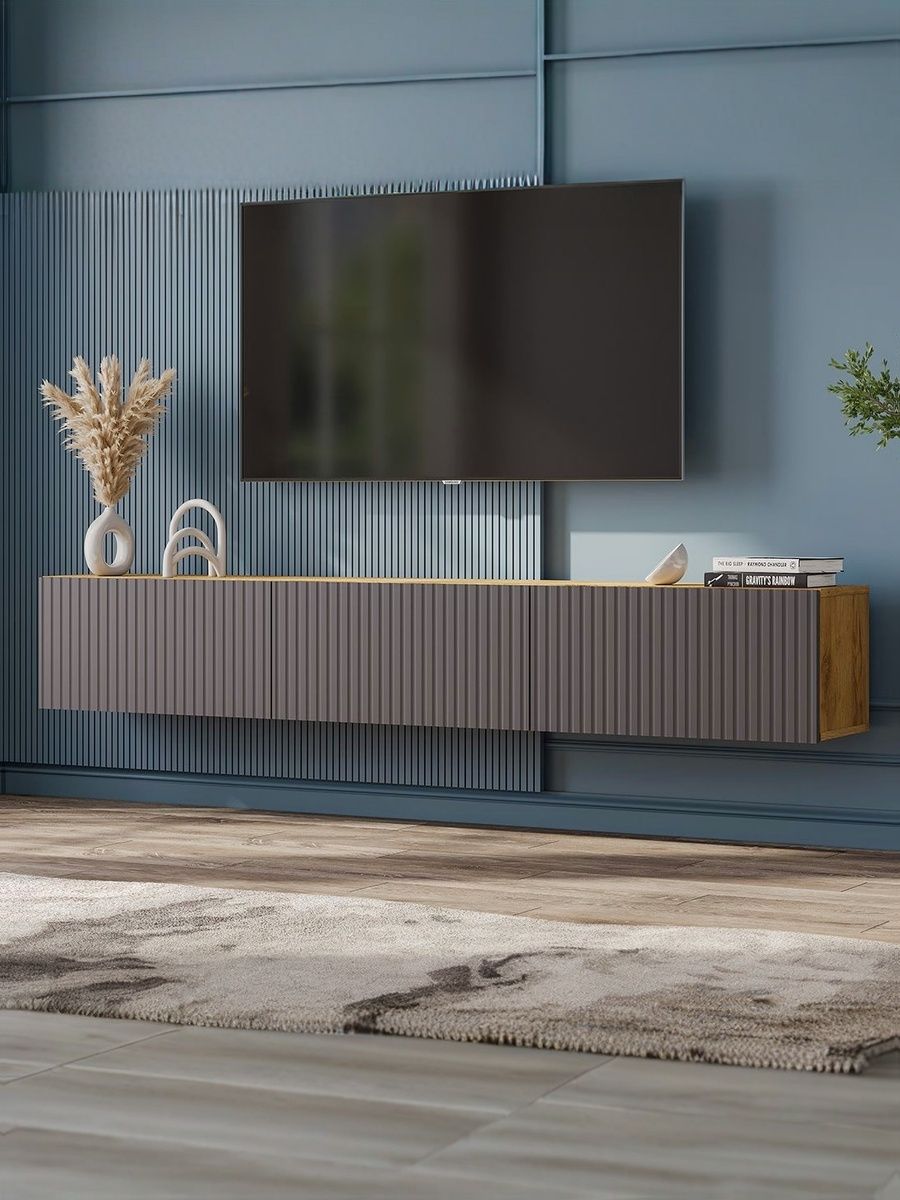 Тумбаподтвподвеснаяинапольная1,9метра,МДФграфит/дубзолотой