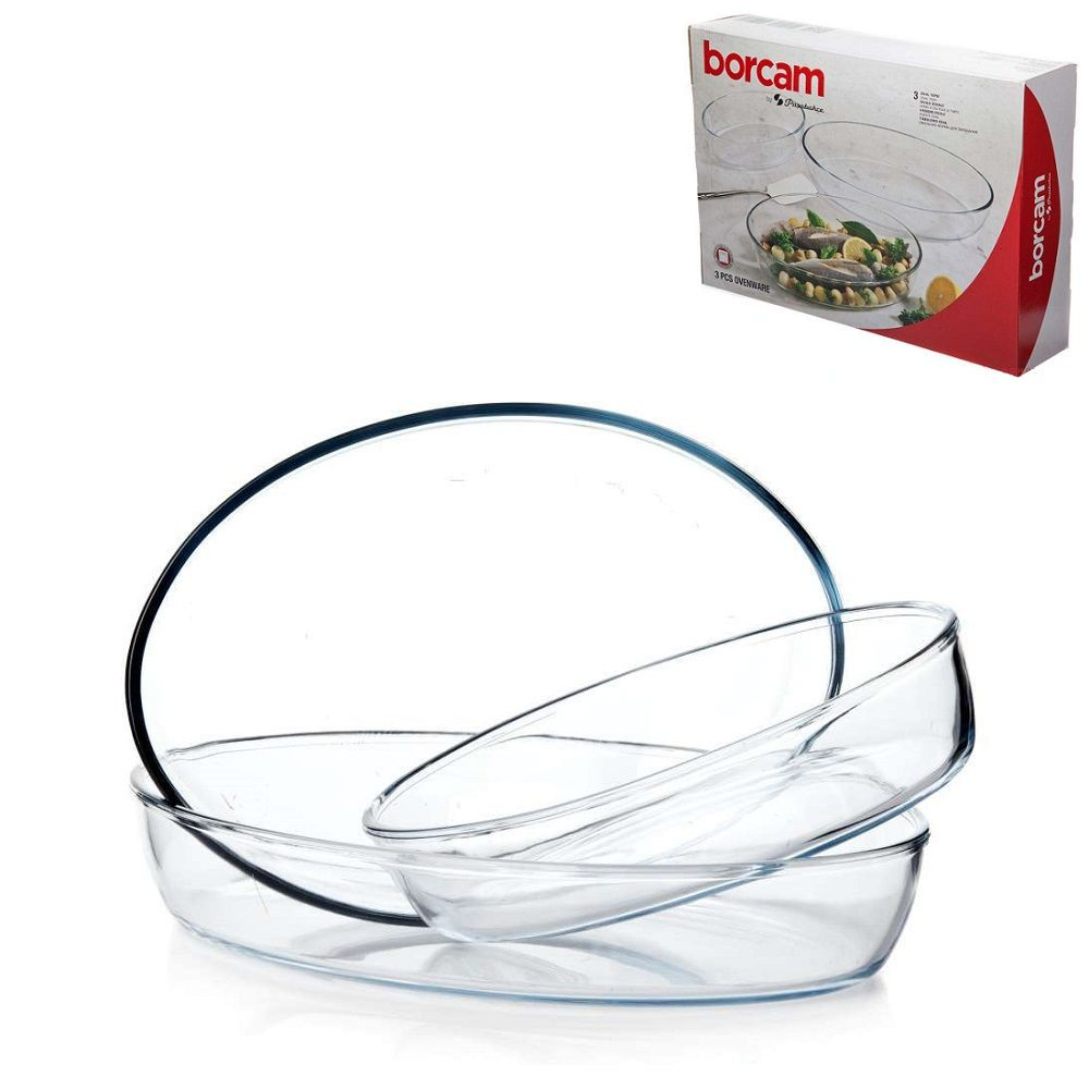 Набор жаропрочных форм, блюдо, для запекания овальные, прозрачные Borcam 3 шт., 1.5 , 2.3 , 3.2 л. Форма #1