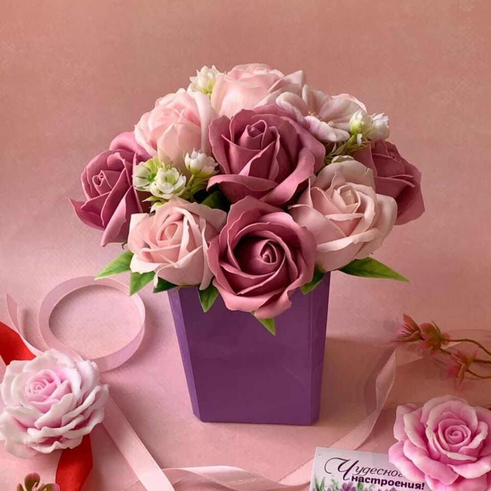 Букет из мыльных роз, цветы, подарок на 14 февраля, день рождения, 8 марта  #1
