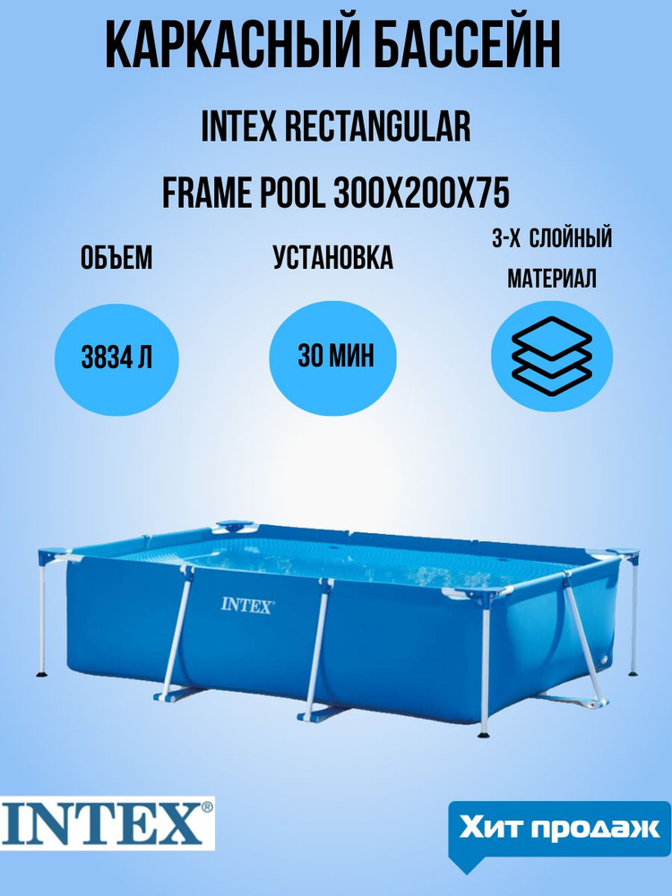 Бассейн каркасный прямоугольный 300x200x75 см. Intex 28272 #1