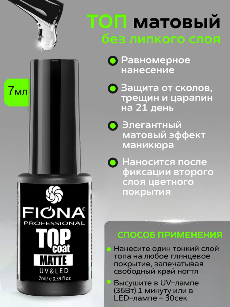 Fiona TOP/ТОП Верхнее матовое покрытие для гель-лаков UV/LED 7 мл  #1