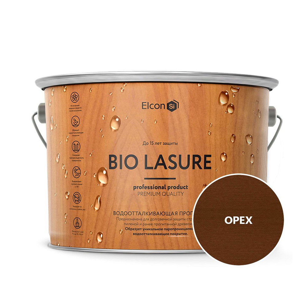 Пропитка для дерева водоотталкивающая Elcon Bio Lasure, 9 л, орех  #1