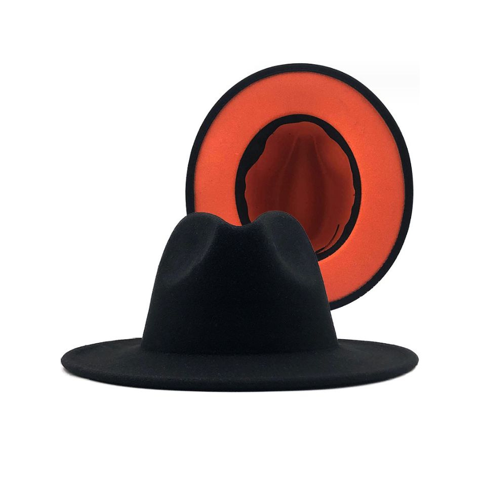 Шляпа Федора фетровая 2 цвета, черный+оранжевый #1