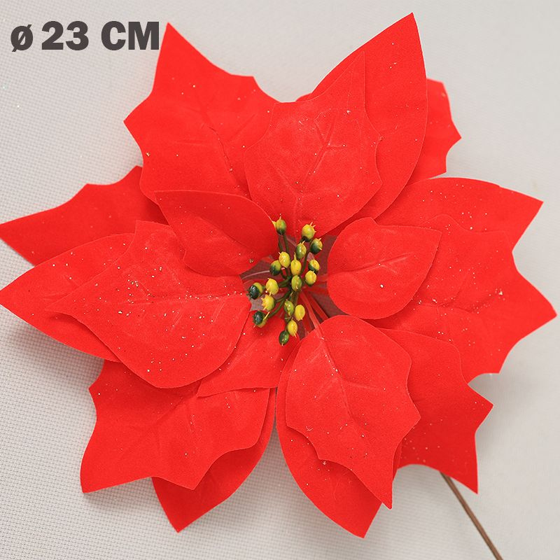 Цветок искусственный декоративный новогодний, d 23 см, цвет красный  #1