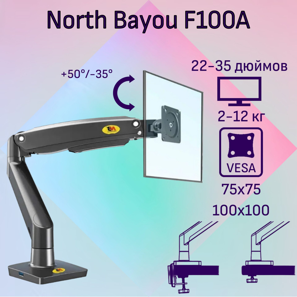 Настольный кронштейн (держатель) NB North Bayou F100A для монитора 22-35" до 12 кг, черный  #1
