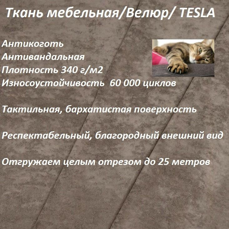 ОТРЕЗ 4 МЕТРА Ткань мебельная, антикоготь TESLA_20 какао #1