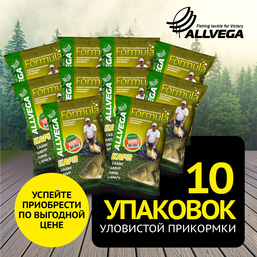 Прикормка для рыбалки ALLVEGA "Formula КАРП КОНОПЛЯ" 10 пакетов по 900 гр. / прикормка на карпа  #1