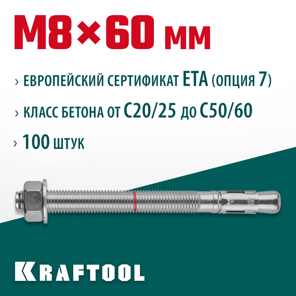 KRAFTOOL ETA Опция 7, М8 х 60, 100 шт, клиновой анкер (302184-08-060) #1