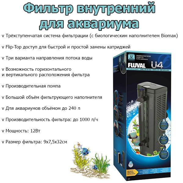 Фильтр для аквариума внутренний до 240л Fluval "U4", 1000 л/ч #1