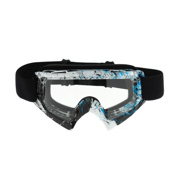 Очки-маска для езды на мототехнике Sima-land стекло прозрачное, цвет белый-синий-черный, ОМ-23  #1