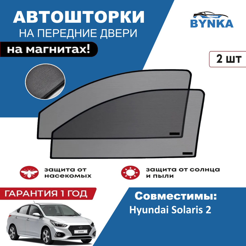 Солнцезащитные каркасные Автошторки на магнитах BYNKA для Хендай Хюндай Солярис Hyundai Solaris 2 сетки #1
