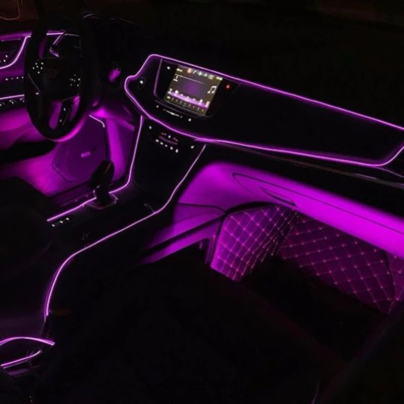 Неоновая лента для авто, 3 м, USB, фиолетовый, светодиодная подсветка в салон автомобиля, гибкий неон #1
