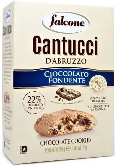 Печенье сахарное Falcone Cantucci (Кантуччи) с темным шоколадом, 200 г,Х12 УПАКОВОК  #1