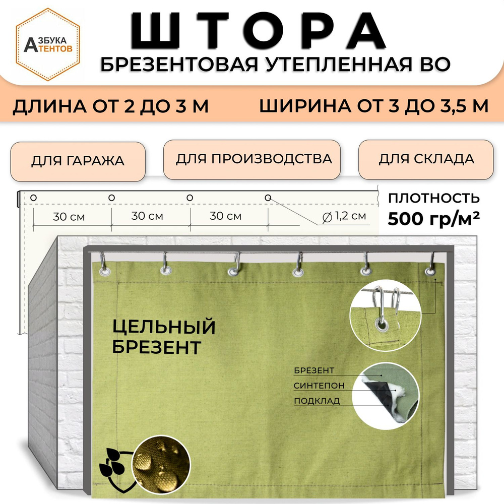 Штора в гараж утепленная синтепоном с водоупорной пропиткой, полог универсальный с люверсами, тент для #1