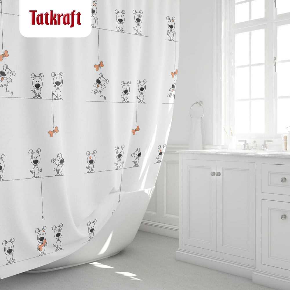 Штора для ванной комнаты Tatkraft "Funny Dogs", с кольцами, 180 х 180 см  #1