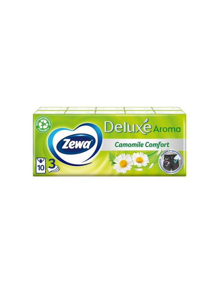 Платочки бумажные носовые Zewa Deluxe Aroma Ромашка, 3-х слойные, 10 шт в упаковке, 1 уп  #1