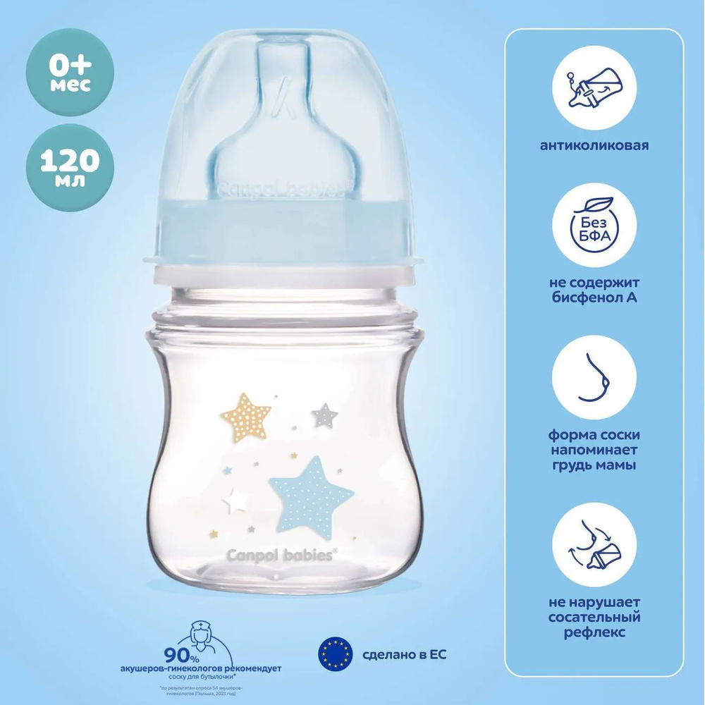 Бутылочка Canpol Babies Newborn baby EasyStart с широким горлышком антиколиковая 120мл с 0месяцев Голубая #1