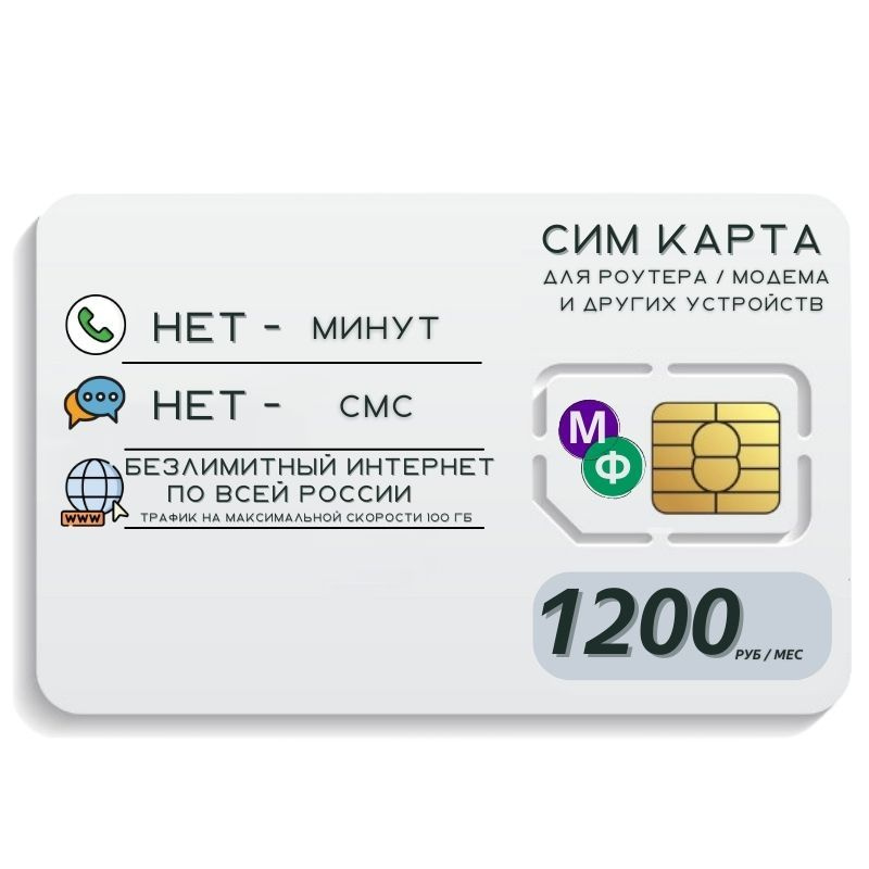 SIM-карта Сим карта Безлимитный интернет 1200 руб. в месяц 100ГБ для любых устройств WRTP16MEG1 (Вся #1