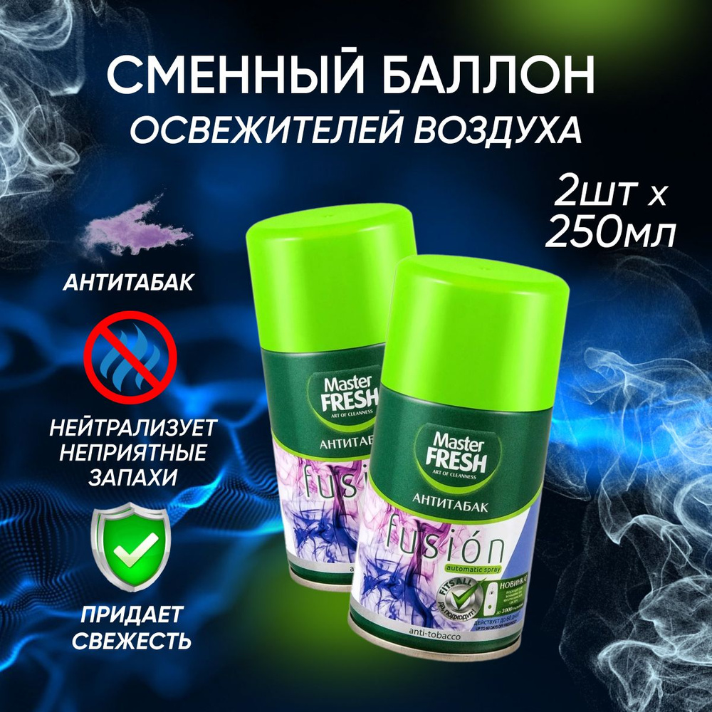 Сменный баллон для освежителя воздуха Master Fresh для AirWick и Glade Антитабак 250 мл 2 шт  #1