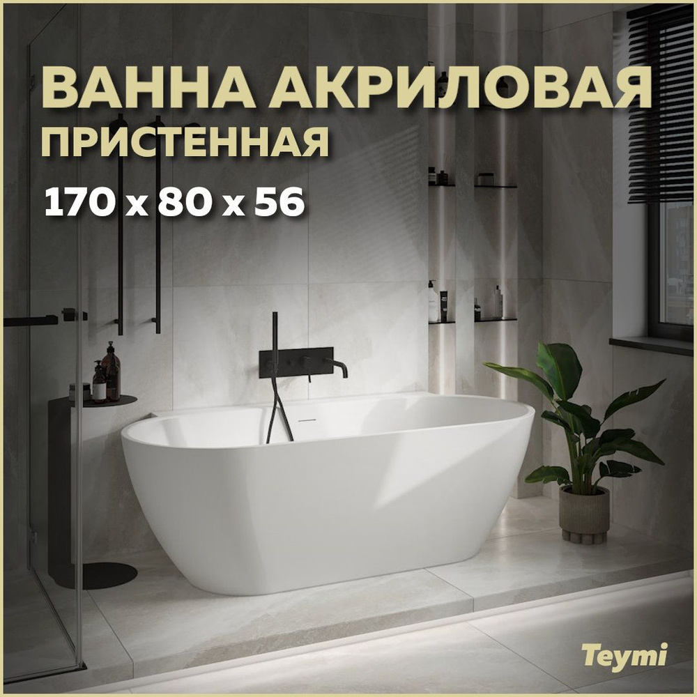 Ванна акриловая пристенная Teymi Aina 170x80x56, белая матовая T130119  #1