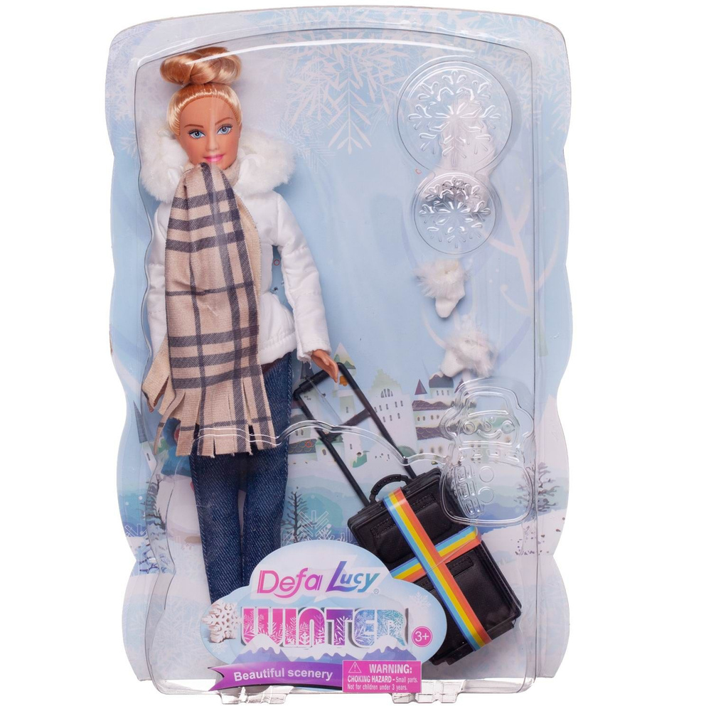 Кукла Defa Lucy Зимняя туристка в белой куртке в наборе с игровыми предметами 29 см  #1