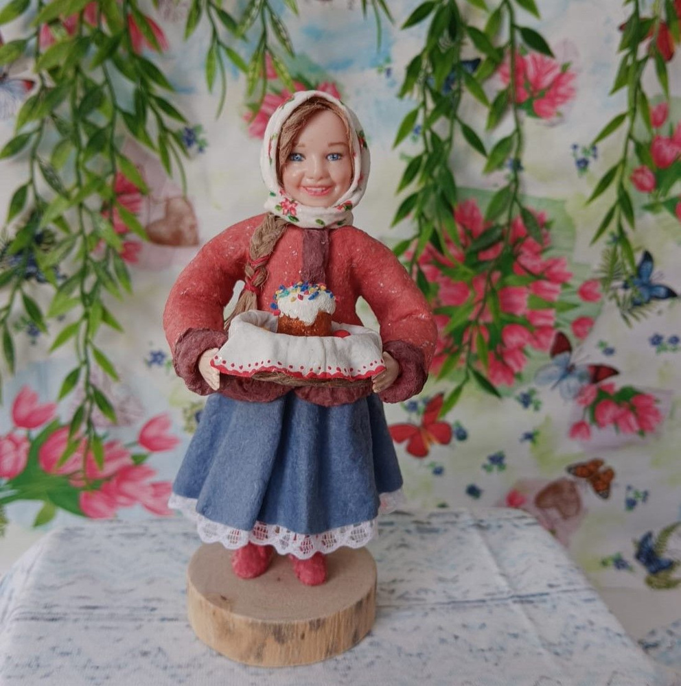 Кукла интерьерная "Праздник Светлой Пасхи" из ваты ручной работы  #1