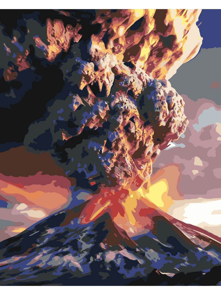Картина по номерам извержение вулкана на холсте с деревянным подрамником размер 40х50, акриловые краски, #1