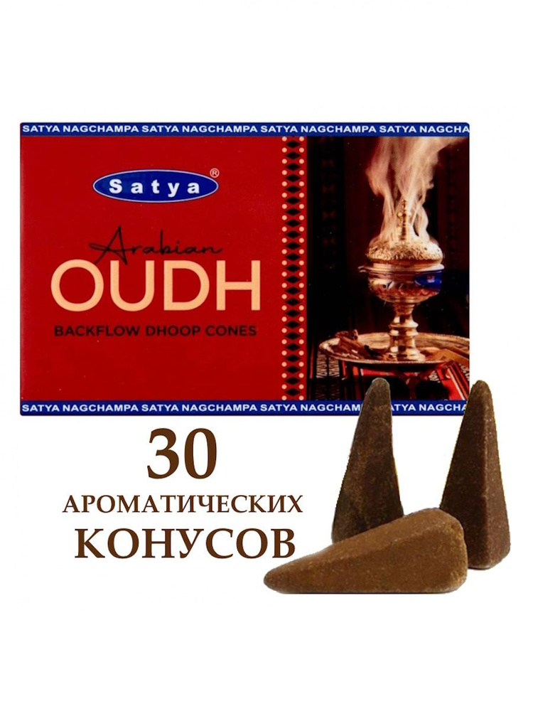 Premium Arabian Oudh/Благовоние-конус "стелющийся дым", амбра, мускус, пряности, 30 шт.  #1