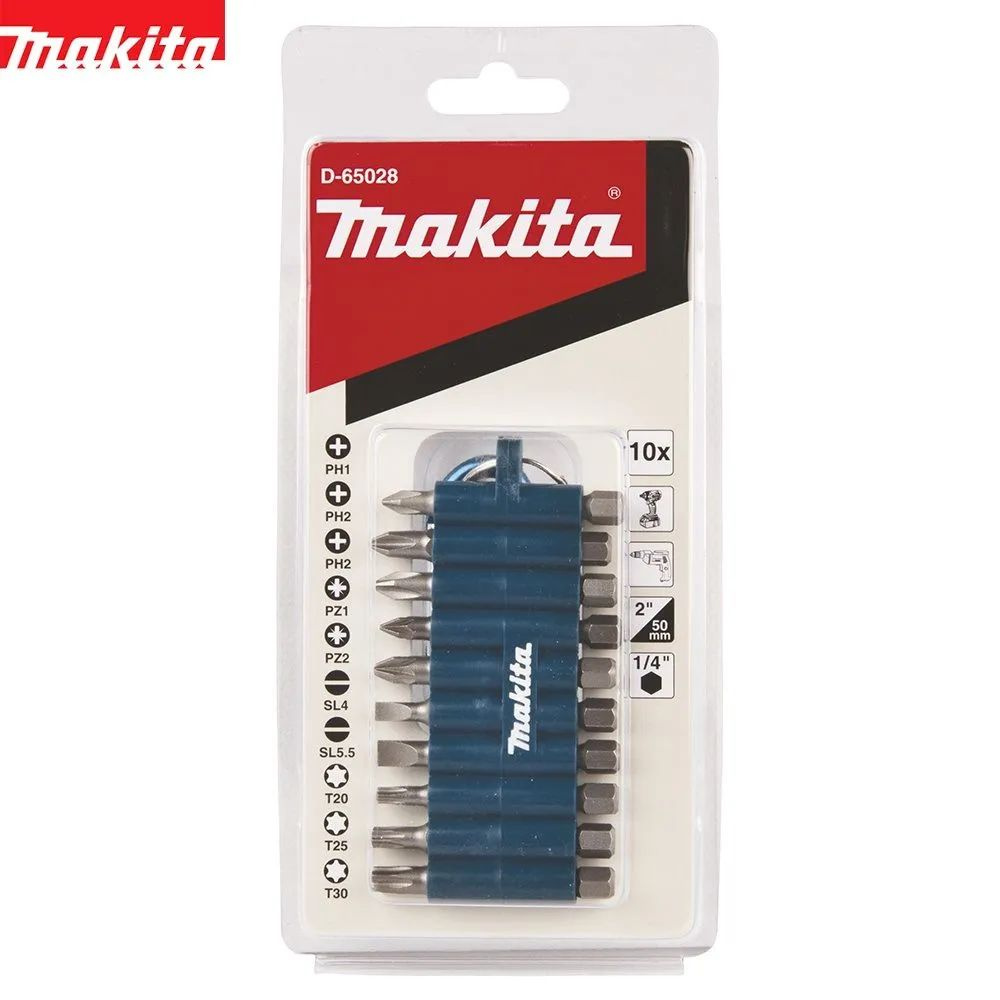 Набор бит (10 штук) в резиновом холдере с карабином Makita D-65028  #1