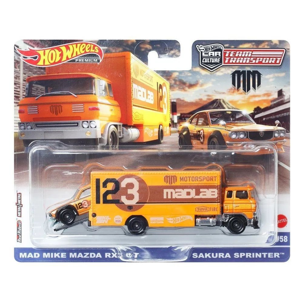 Игровой набор машинок Hot Wheels Team Transport - Mad Mike Mazda RX3 GT and  Sakura Sprinter