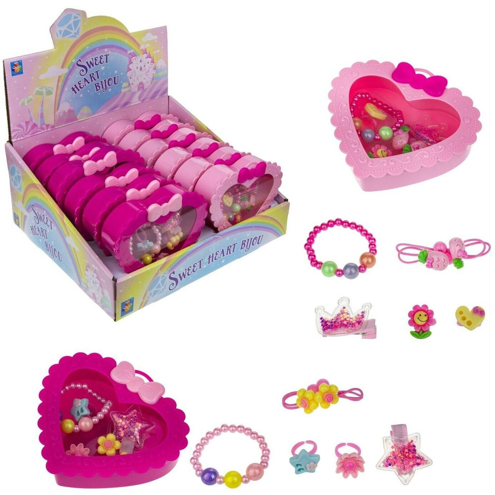 Набор детских украшений 1Toy "Sweet Heart Bijou", 2 колечка, браслет, заколочка, 2 резинки, в шкатулке #1