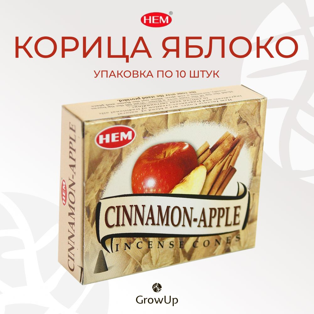HEM Корица Яблоко - 10 шт, ароматические благовония конусовидные, конусы с подставкой, Cinnamon Apple #1