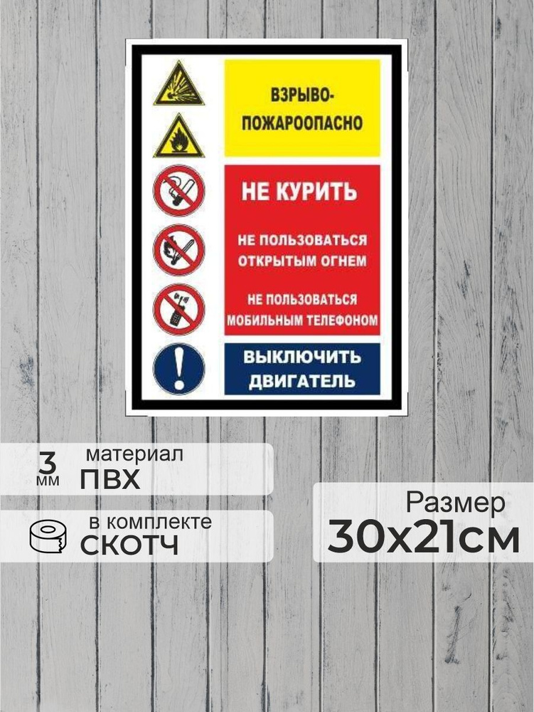 Табличка "Взрыво-пожароопасно! Не курить, не пользоваться открытым огнем, не пользоваться моб.телефоном, #1