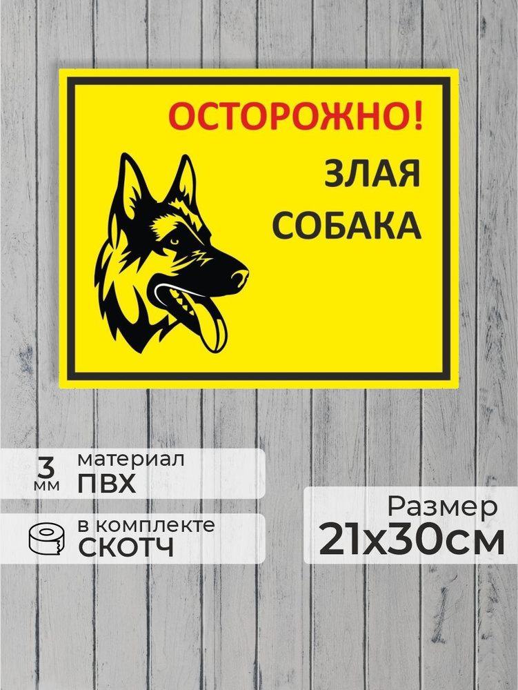 Табличка "Осторожно! злая собака!" А4 (30х21см) #1