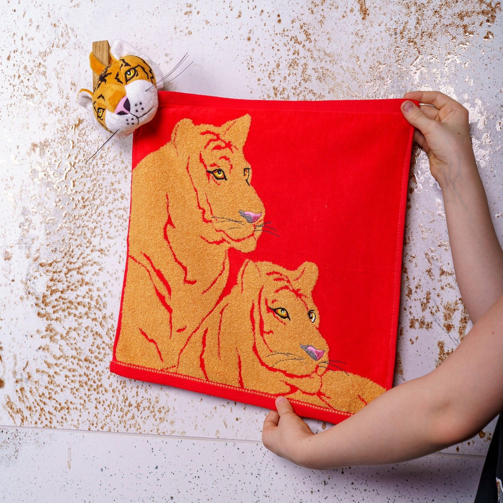 Утренняя заря Полотенце для лица, рук утренняя заря - полотенца для рук с тигром, Хлопок, 36x36 см, красный, #1