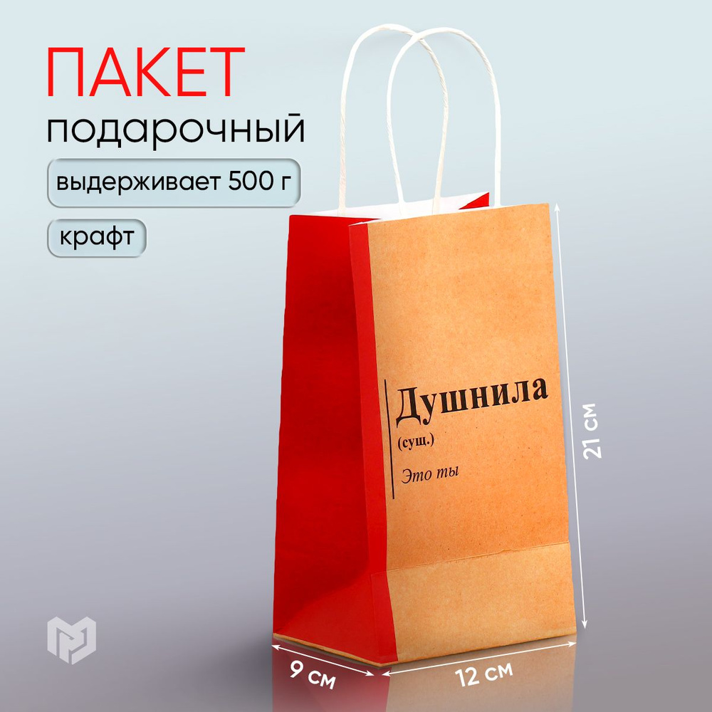 Пакет подарочный крафтовый вертикальный "Душнила", 12 х 21 х 9 см  #1
