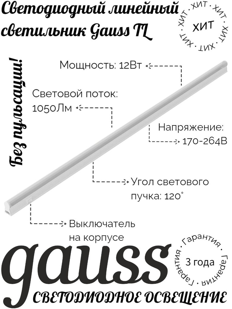 Gauss Настенно-потолочный светильник, LED, 12 Вт #1